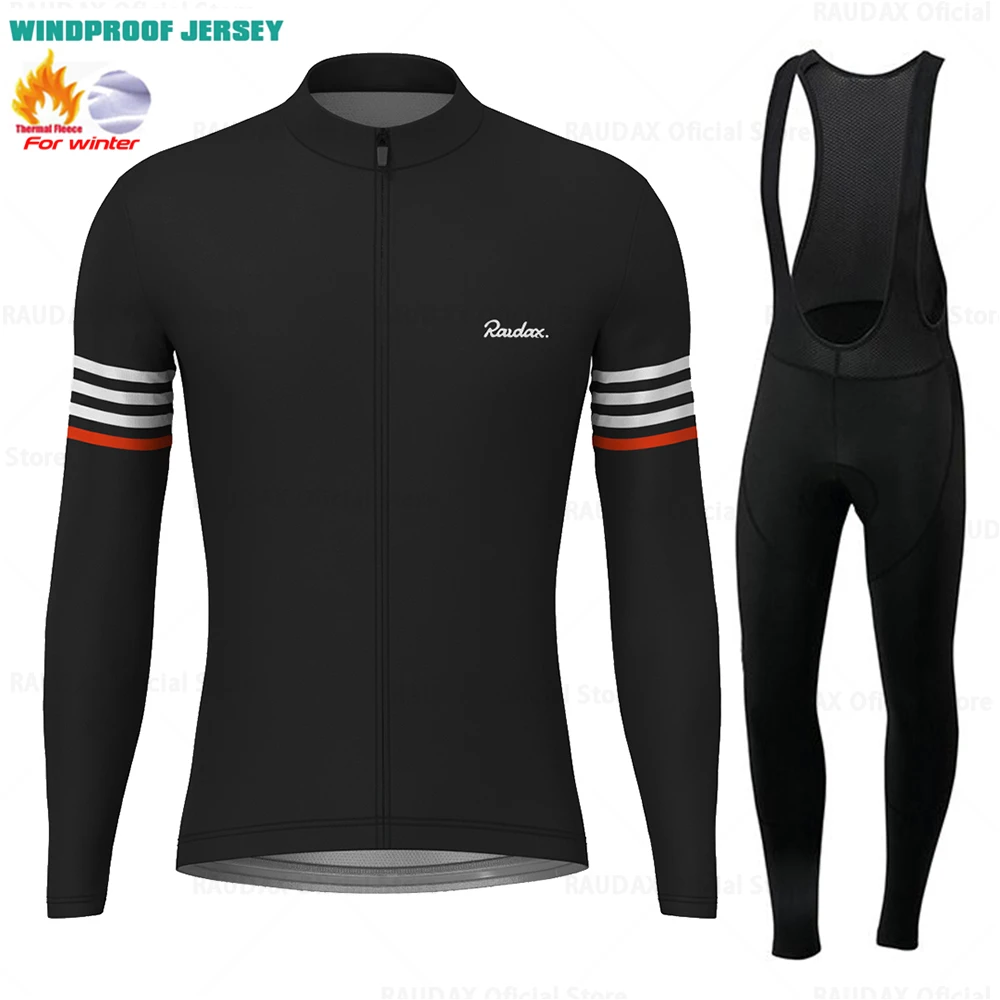 Raudax Men Winter Cycling Clothing Long Sleeve Thermal Fleece Bicycle Jersey Set MTB Warm Bike Jersey Set Ropa Ciclismo Hombre