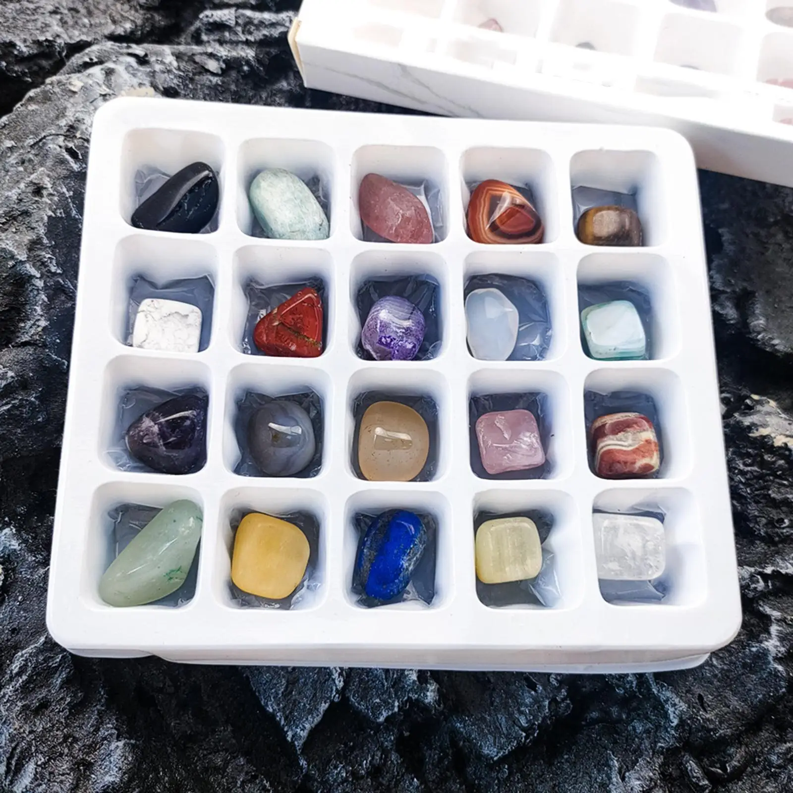 20Pcs Collection Crystal Ore Earth Science Gemstone Geology with Display Case for Birthday Present
