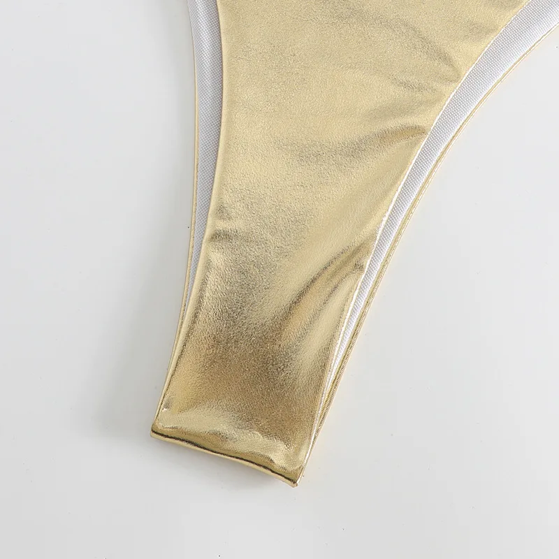 Sexy Gold Brozing Mini Bikini Women Silver Push Up Holiday Swimsuit 2026 Brazilian Beach Bathing Suit Tie Side Triangle Swimwear view 6