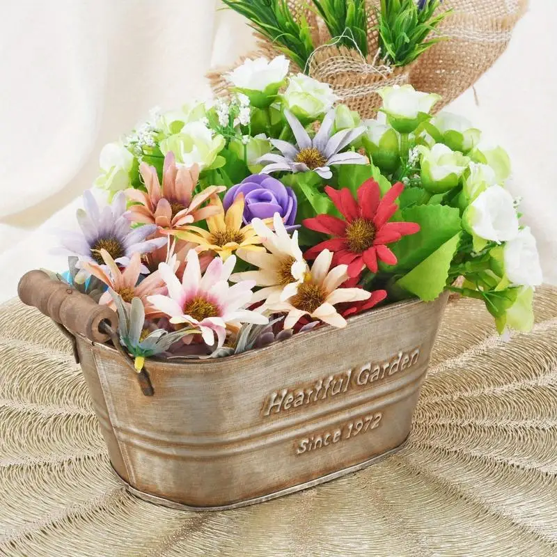 1PC Retro Serving Tray Vintage Metal Storage Trays Bread Plate English Printing Iron Handle Bucket Photography Props Home