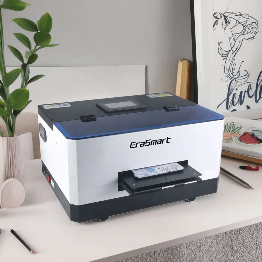 

Mini Size Flatbed LED UV Printer Automatic A5 Inkjet for IPhone Samsung for PVC TPU Wood Glass Metal Mobile Cover