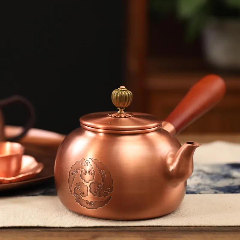 

Медный боковой чайник, чайник для заваривания, медный боковой чайник, деревянная ручка, чайный сервиз кунг-фу, чайный сервиз ручной работы