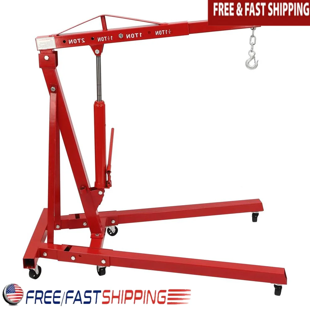 Folding 2 Ton/4000lbs Hydraulic Engine Crane Lift Shop Crane Cherry Picker Steel Hoist Adjustable Positions Heavy Duty Lifting