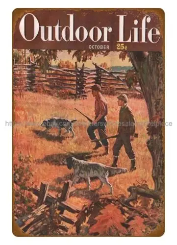 1949 Outdoor Life cover art hunter rifle dog metal tin sign in home decor