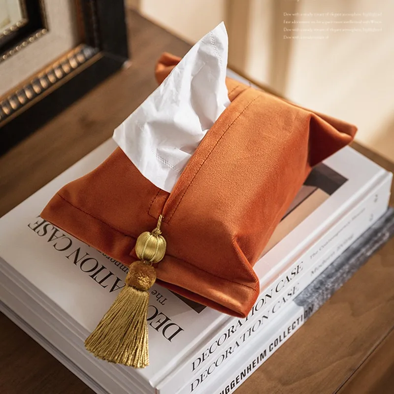 Modern light luxury velvet tissue box fringed retro fabric solid color pumping carton storage home tissue box gifts car decor