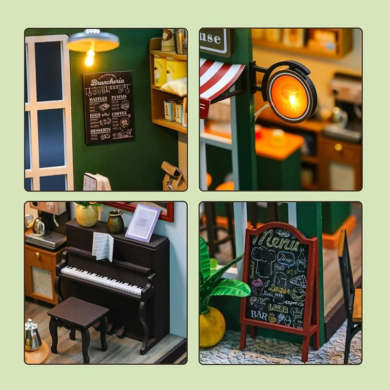 3D ปริศนาอาคารไม้ DIY Miniature Coffee House ชุดสําหรับเด็กสร้างไม้เล็กๆ DIY ชุดคริสต์มาสของขวัญ