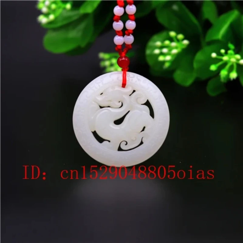 Natuurlijke Witte Chinese Jade Draak Hanger Ketting Charm Sieraden Dubbelzijdig Gesneden Amulet Mode Cadeaus Voor Haar