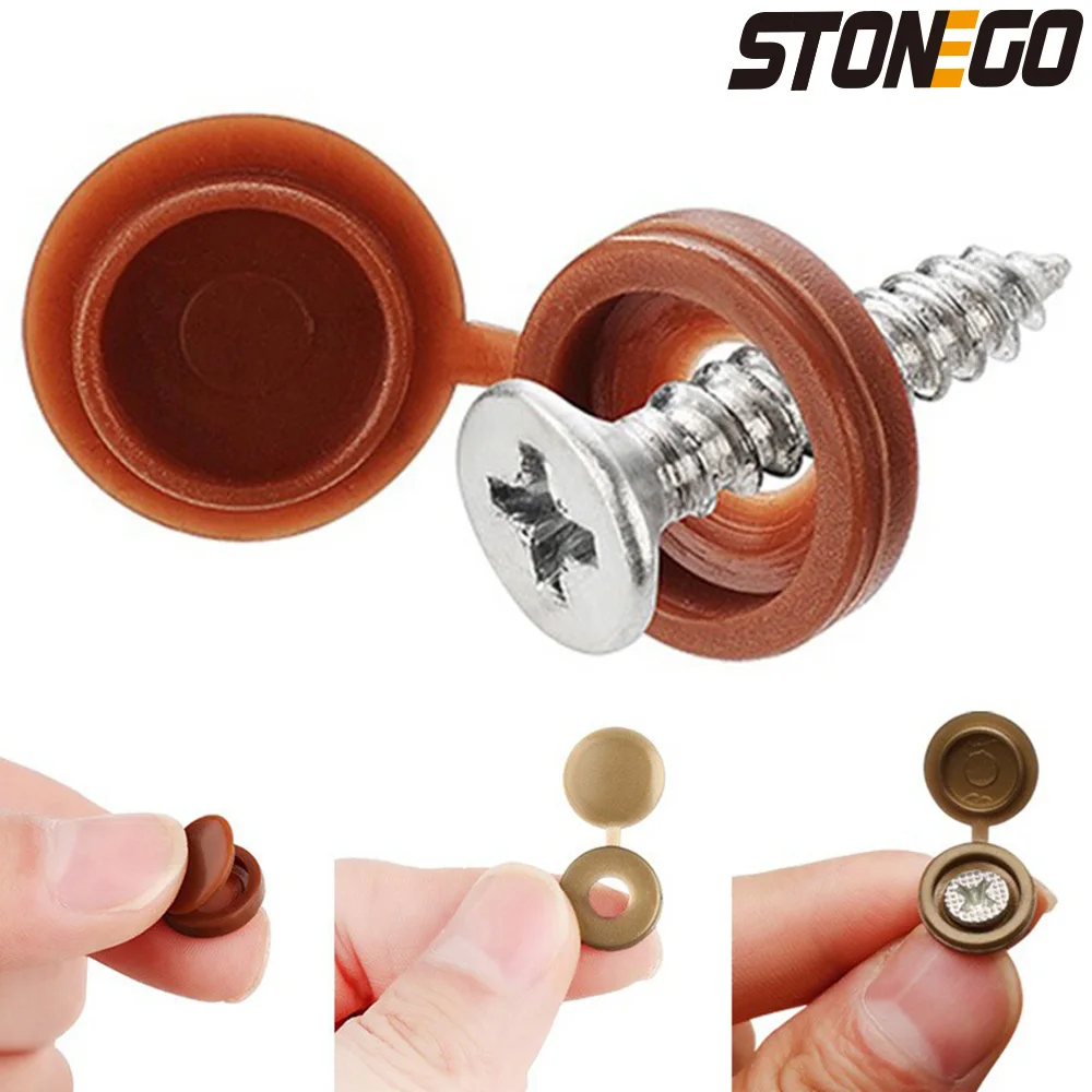 STONEGO-tornillos de plástico con bisagras, tapa protectora a presión, cubierta de pernos, decoración de muebles, práctica, 50 unids/lote por bolsa