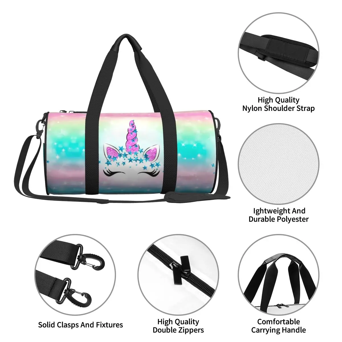 Happy Birthday Unicorn Sport Bags Pinkl Girl with Shoes Gym Bag Portable Couple Pattern Handbag Swimming Funny Fitness Bag