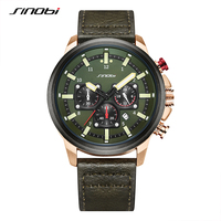 SINOBI Brand Watch Men Leather Sports Watches Men's Army Military Quartz Wristwatch Chronograph Male Clock Relogio Masculino