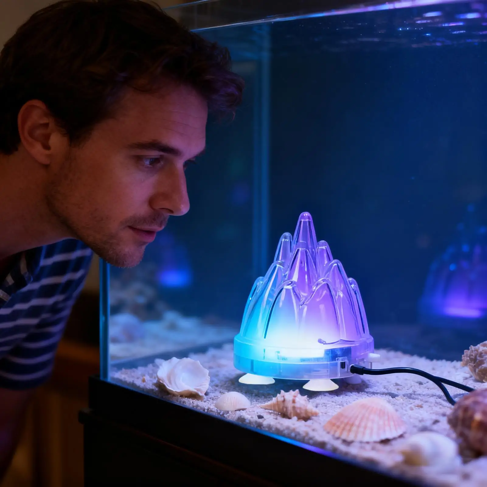 Aquarium Volcano Ornament Realistic LED Light Waterproof Aquarium Volcanic With Air Stone Bubbler For Saltwater Freshwater