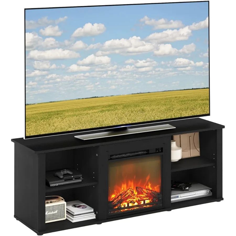 

Furinno Classic 60-дюймовая подставка под телевизор с камином Americano для гостиной, развлекательного центра с современным дизайном, достаточным хранилищем