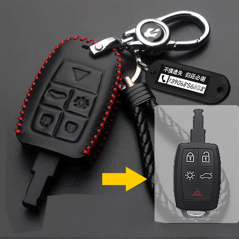 Genuine Leather Key Case for Volvo C30 C70 S40 V50 2004 2005 2006 2007 Remote Keyless Car Key Cover Fob Skin Keychain Accessorie