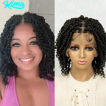 Kima sentetik Dreadlock tam dantel peruk siyah kadınlar için kısa kelebek bükülmüş Locs peruk
