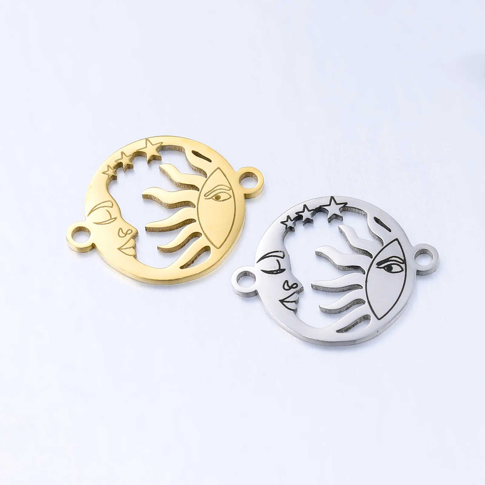 3PCs 304 Stainless Steel Galaxy Connectors Charms Metal Sun Moon Pendants Diy Necklace Bracelet Jewelry Making Supplies 15x20mm