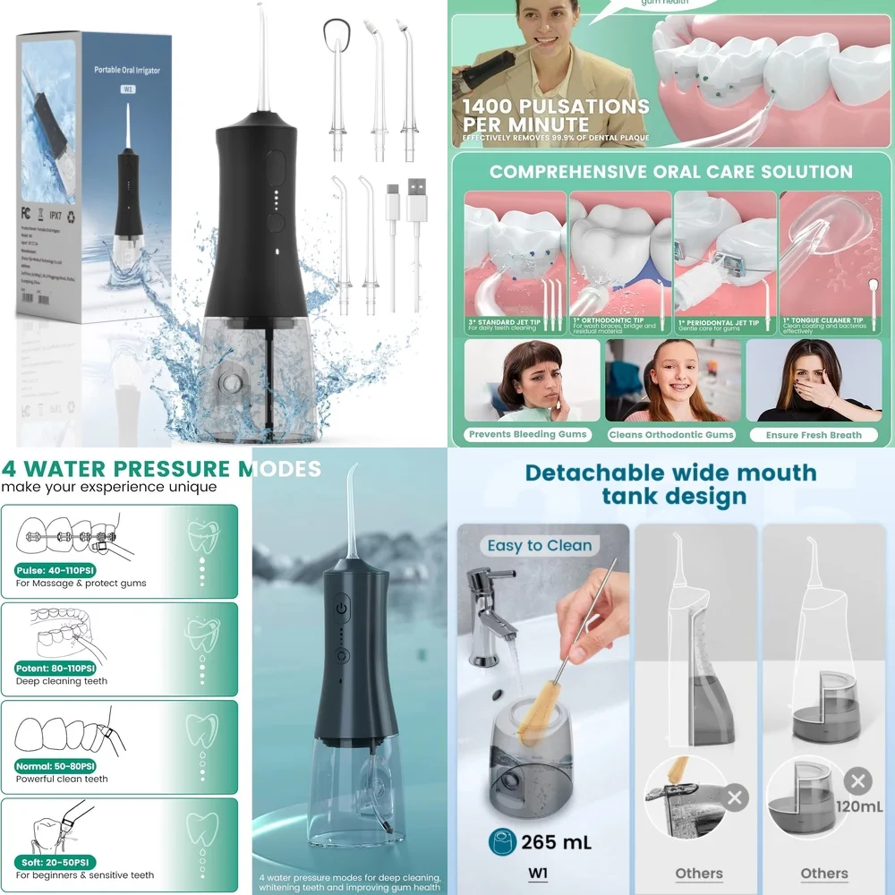 

AIRROBO Portable Waterproof Oral Irrigator Rechargeable IPX7 Waterproof Travel Teeth Cleaner Smart Water