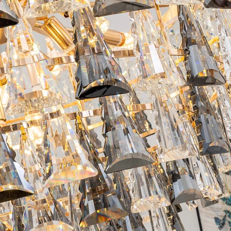 دوبلكس الثريا الأوروبية الفاخرة فيلا غرفة المعيشة الكريستال ضوء الفاخرة فندق قاعة مصابيح جوفاء طويل القامة نجف يُعلق بالسقف