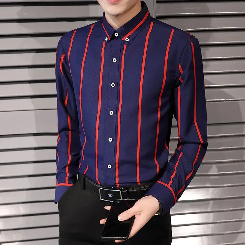 Business Casual Formal Spring Summer Autumn Loose Fashion Office Lady Striped 2023 Men's Clothing Turn-down Collar Shirts Button