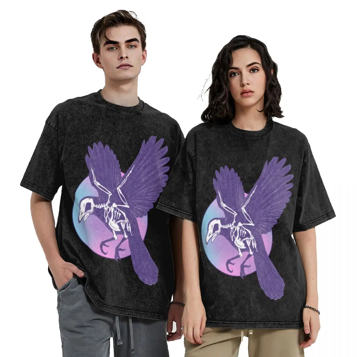

Crow skeleton and moon T-Shirt summer tops Short sleeve tee affliction shirts Man t-shirt clothes for men