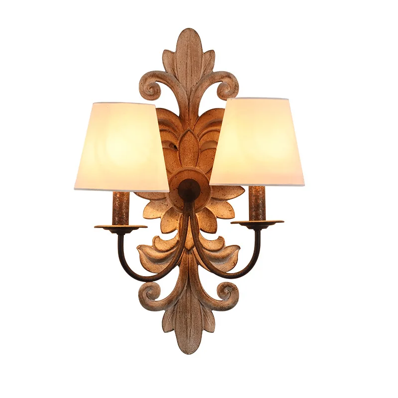 Vintage Wooden Wall Sconce Lamp With Fabric Lamp Shade Bedroom Living Room Wall Lights French Classic Wall Lamps In Stairs