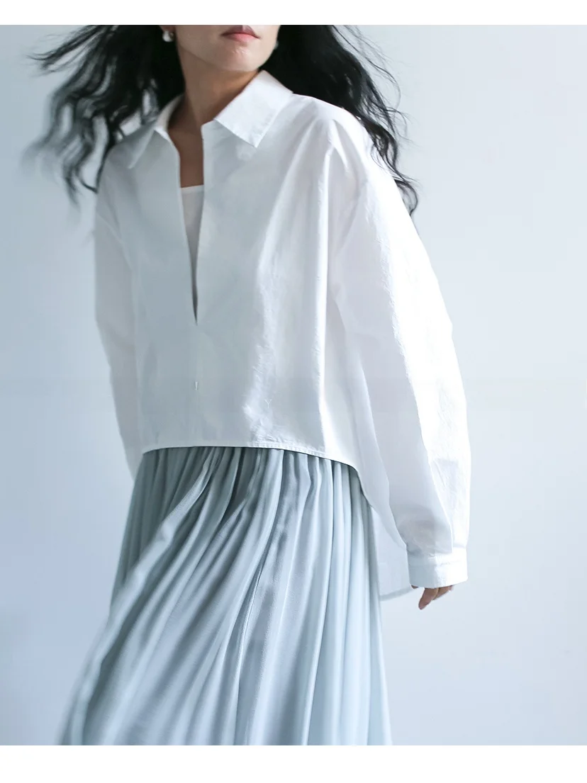 

Простая летняя белая женская рубашка свободного кроя с V-образным вырезом, асимметричная, из хлопка, с длинным рукавом, дышащая, для повседневной носки