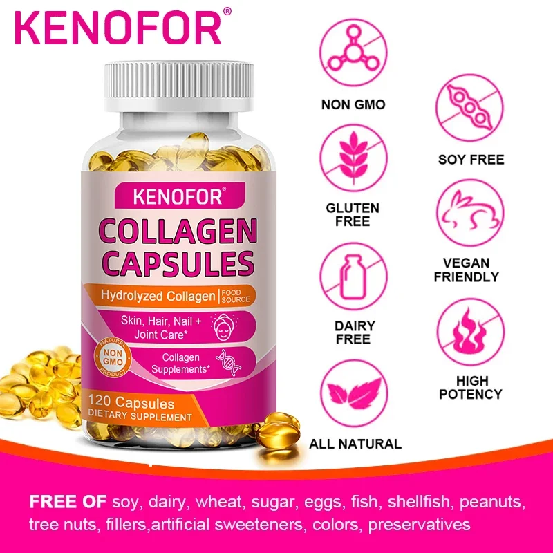 Kenofor 120 Hydrolyzed Collagen Capsules - Support Skin & Joint & Hair & Nail Health - Collagen Supplement