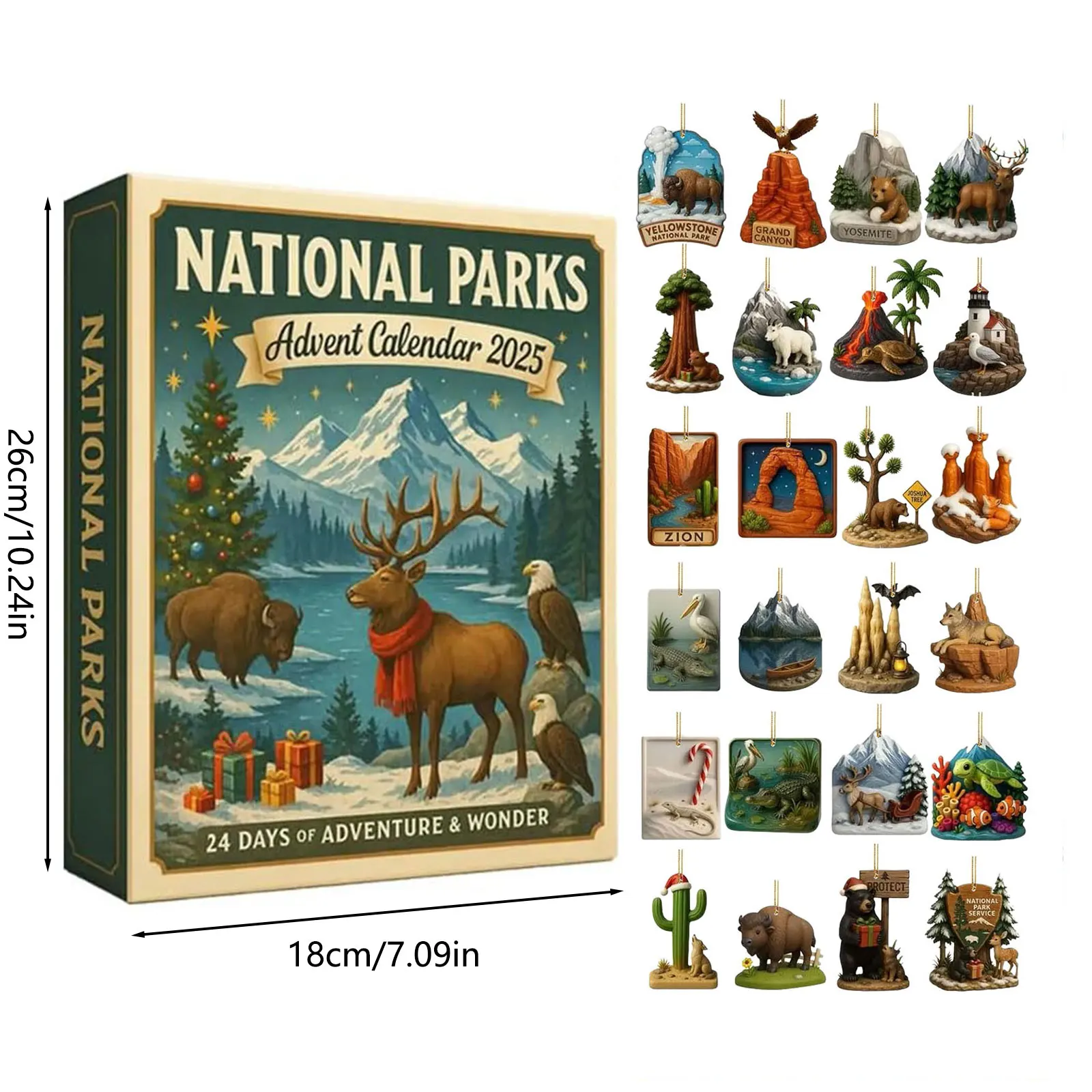 Minuterie de 15 minutes pour parcs nationaux, calendrier de l'avent 2025 avec 24 ornements, horloge de compte à rebours de noël américaine, projecteur extérieur