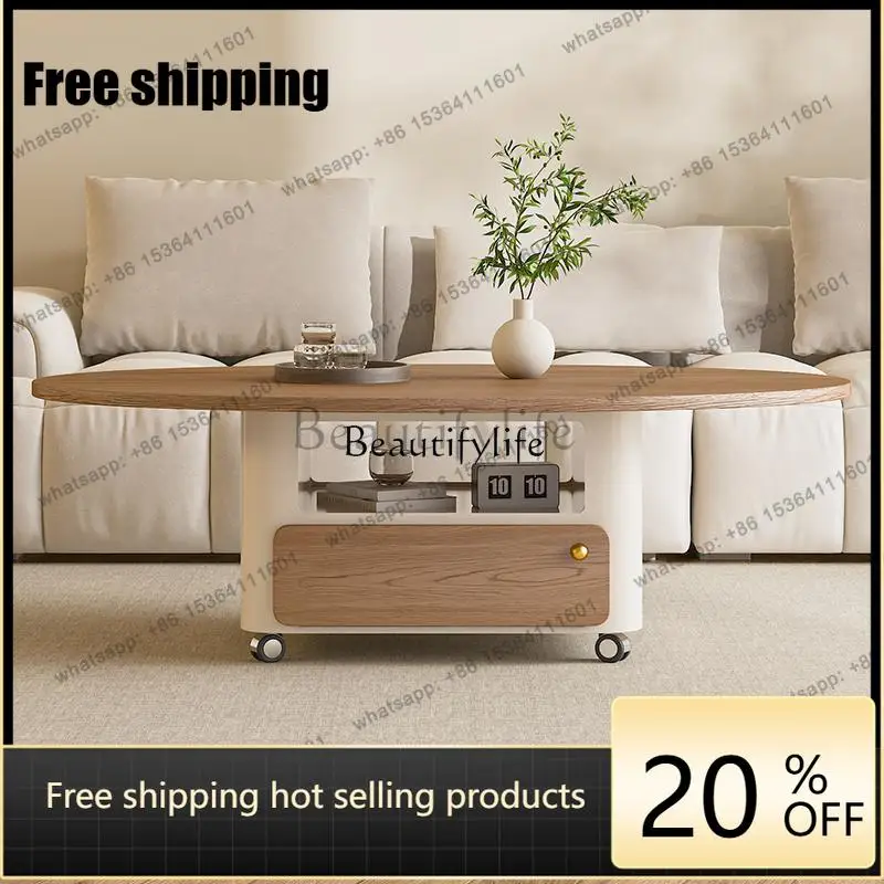 French medieval oval solid wood coffee table living room household movable coffee table with pulleyFactory Direct