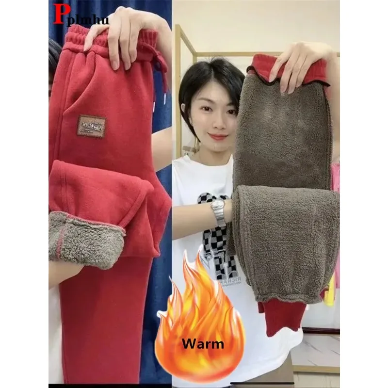 Winter Big Size 4xl Lambwool Fluff Sweatpants Womens Casual Warm Harem Pants Thicken Fleece Lined Jogger Baggy 90cm Pantalones