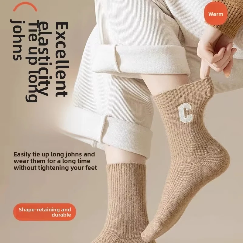 Luxury Women Wool Socks Warm Winter Thick Cashmere Casual Japanese Fashion Solid Color Comfortable Home Sock Long High Quality