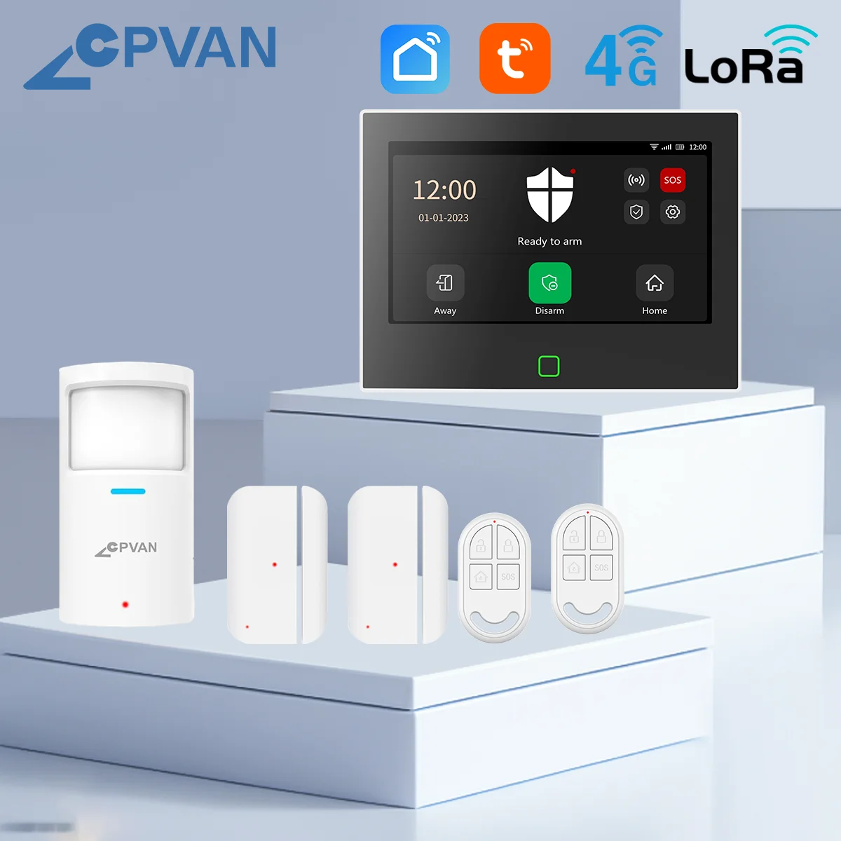 CPVAN Tuya smart Home Alarm System 7 inch Wireless WiFi 4G LoRa version Home burglar Security Alarm Kit with Door sensor/RC