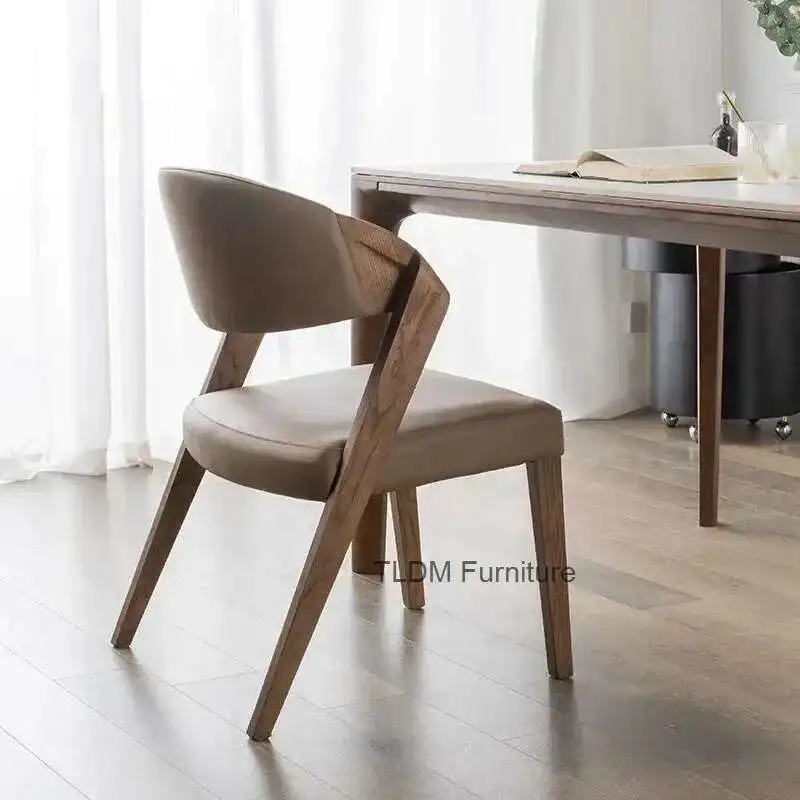 

Modern Wood Dining Chairs Living Room Designer Leather Lounge Backrest Dinning Chairs Home Dining Room Furnitures H l