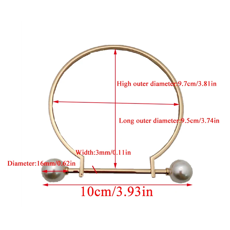 2023 Metal Bag Handle Replacement for DIY Shoulder Bags Making Handbag Fashion Imitate Pearl Metal Circle Handle Bag Accessory