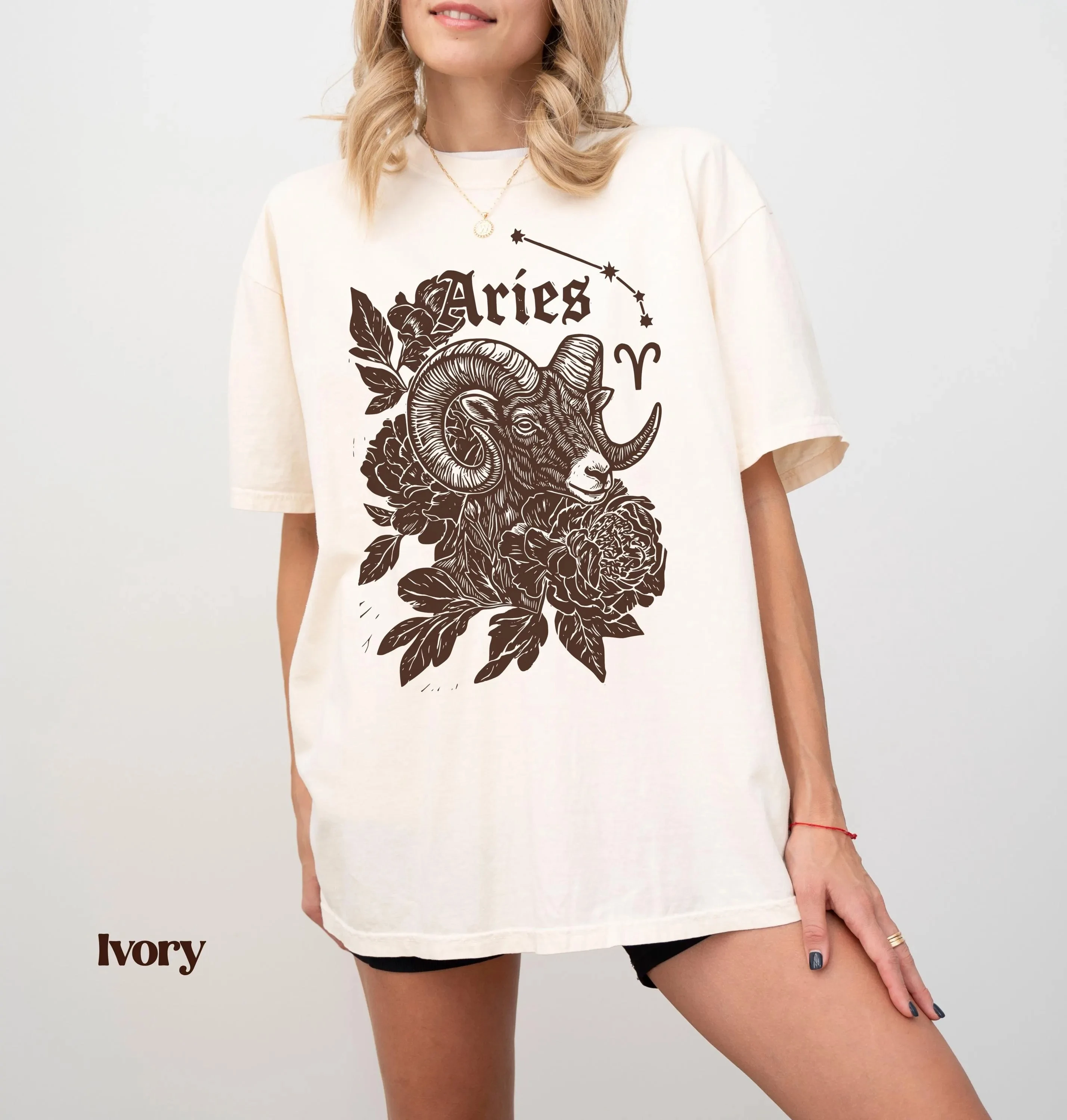 2026 Summer Women's  Vintage Floral Zodiac T-Shirt Unisex Cotton and Breathable Short Sleeve Oversized Loose Casual