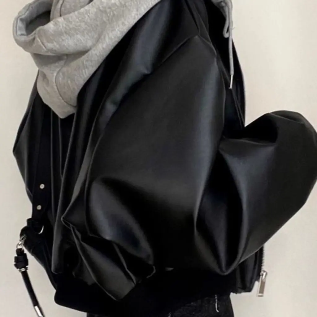 

Stylish Short Biker Jacket Women's Hooded Leather Coat Spring Autumn New Korean Loose Versatile Fashionable Outerwear