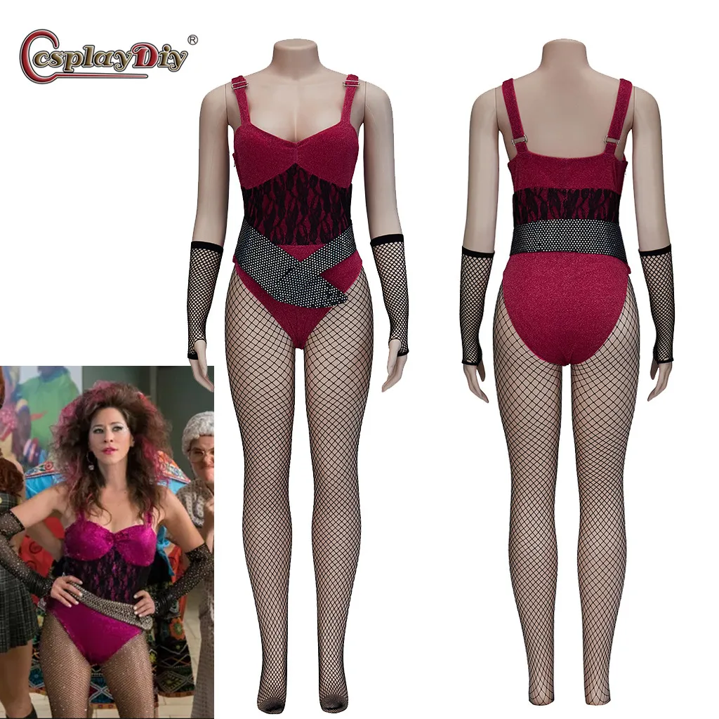 

Glow Melanie Cosplay Costume Melrose Sexy Jumpsuit Wrestling Combat Suit With Gloves And Socking Full Set Halloween Bodysuit