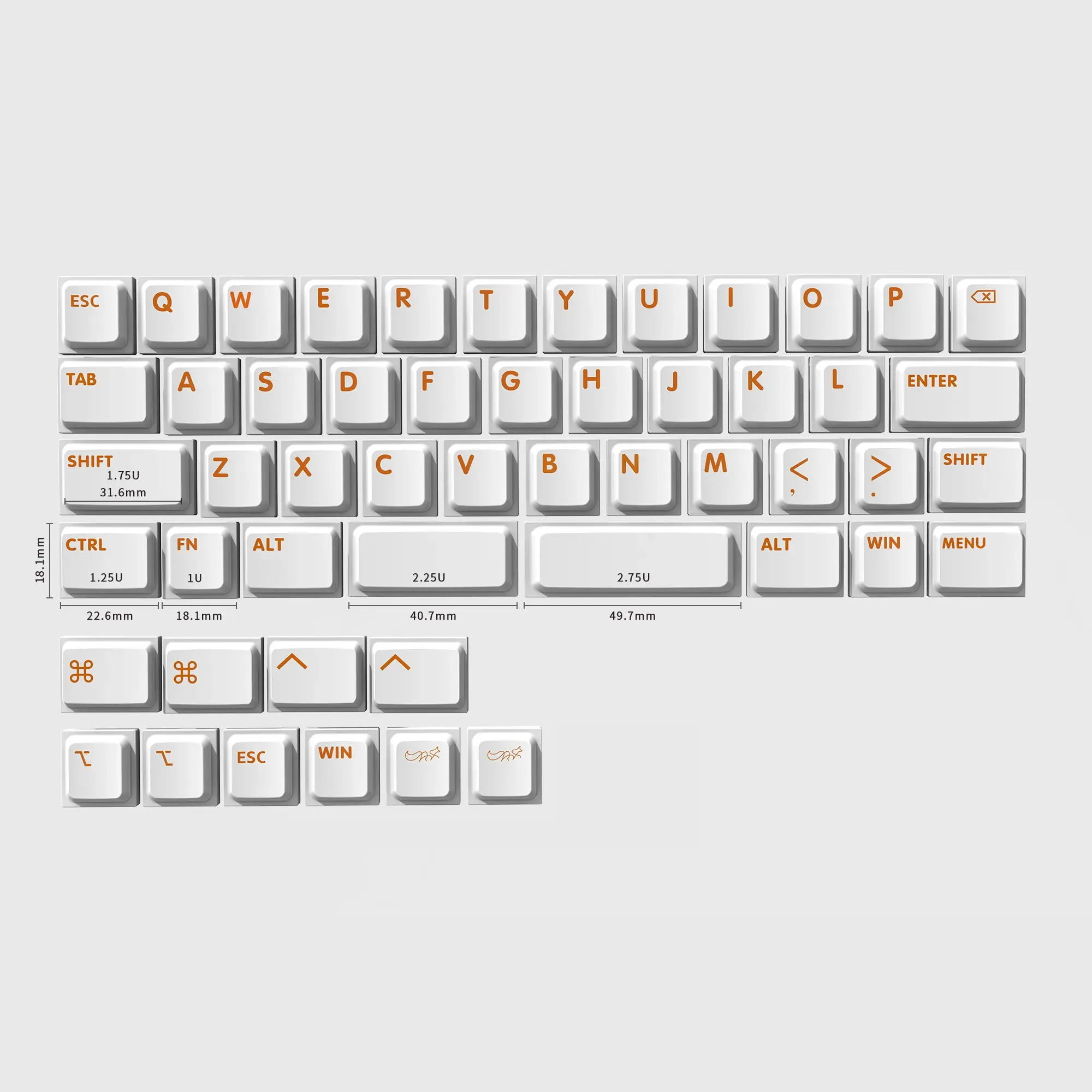 52 Keys White Orange Low Profile Keycaps Grey Black PBT Keycaps for Kailh 1353 Low Profile Switch Mechanical Keyboard Keycaps
