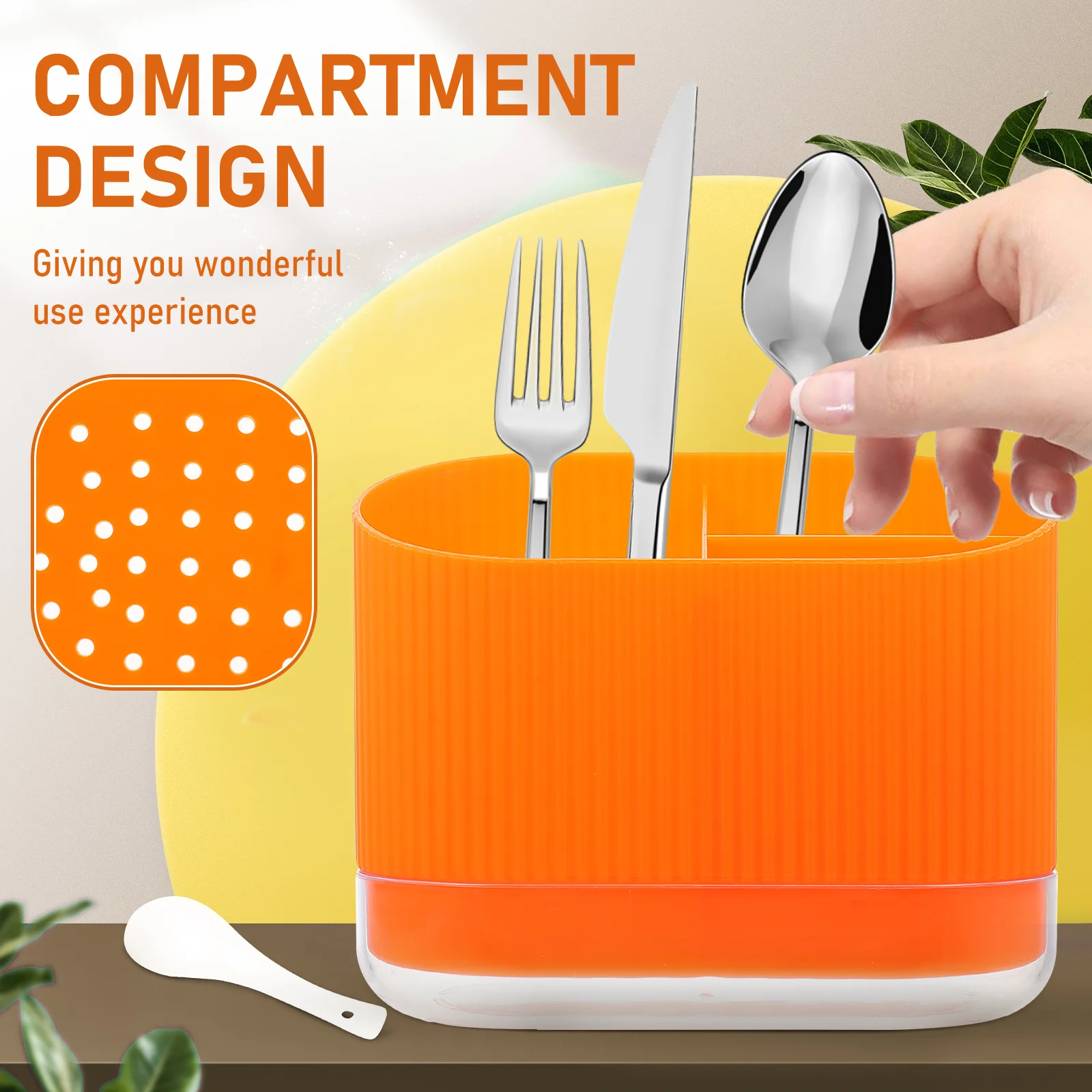

Desktop Kitchen Utensil Holder Plastic Cutlery Organizer Chopstick Draining Box Removable Base Compartment Storage