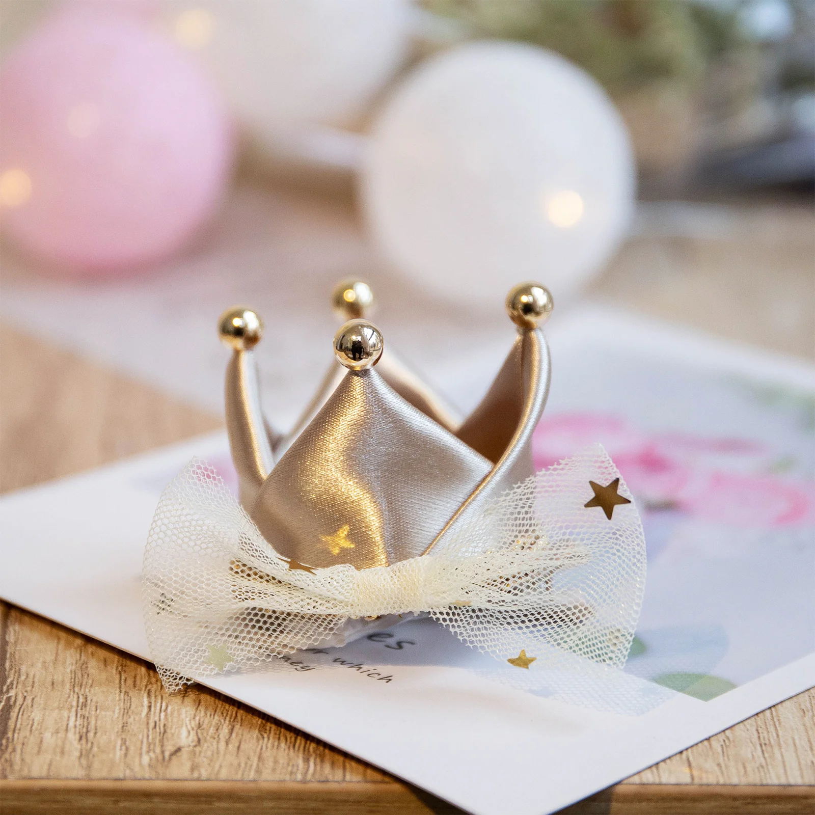 

Crown Hair Clip Birthday Hairpin Comfortable Charming Mesh Bow Hair Accessories Crown for Festival