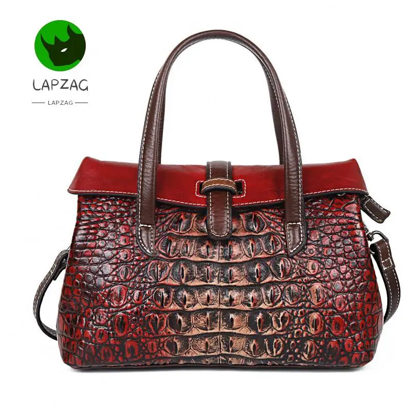 Italy Genuine Cowhide Embossed Alligator Crossbody ladies Handbag Vintage Green/brown/Red Upper cow leather Women Shoulder Bags