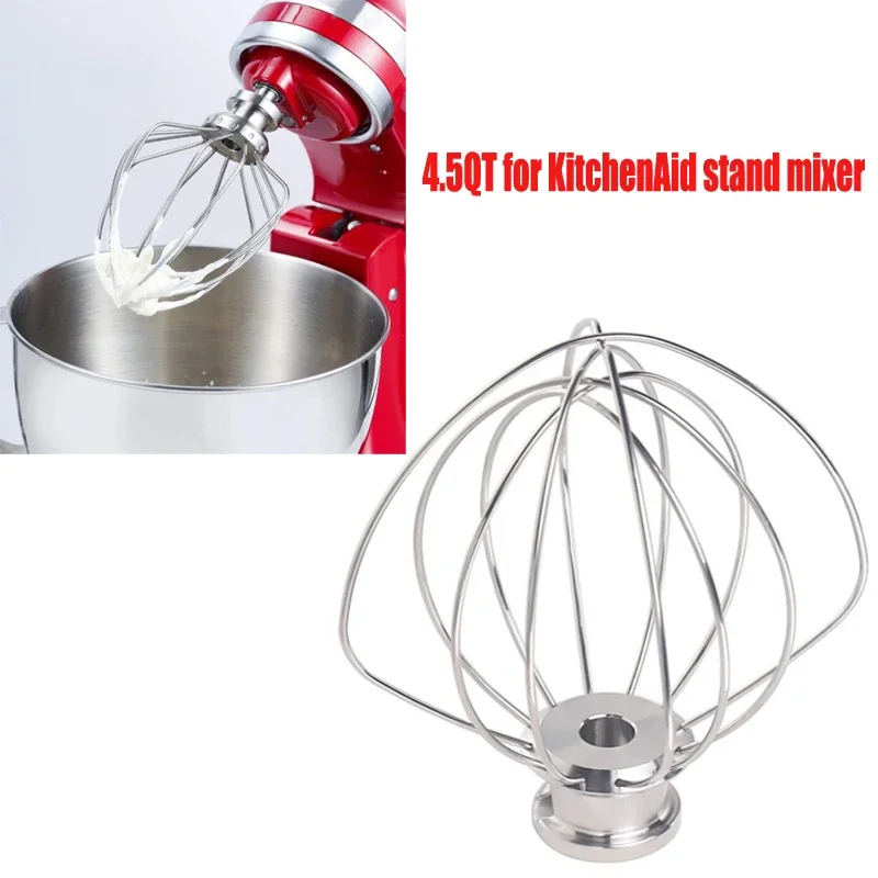 

1PCS Stainless Steel Whisk Egg Creamer Flour Food Mixer 4.5QT for KitchenAid Mixers Kitchen Cake Making Tools