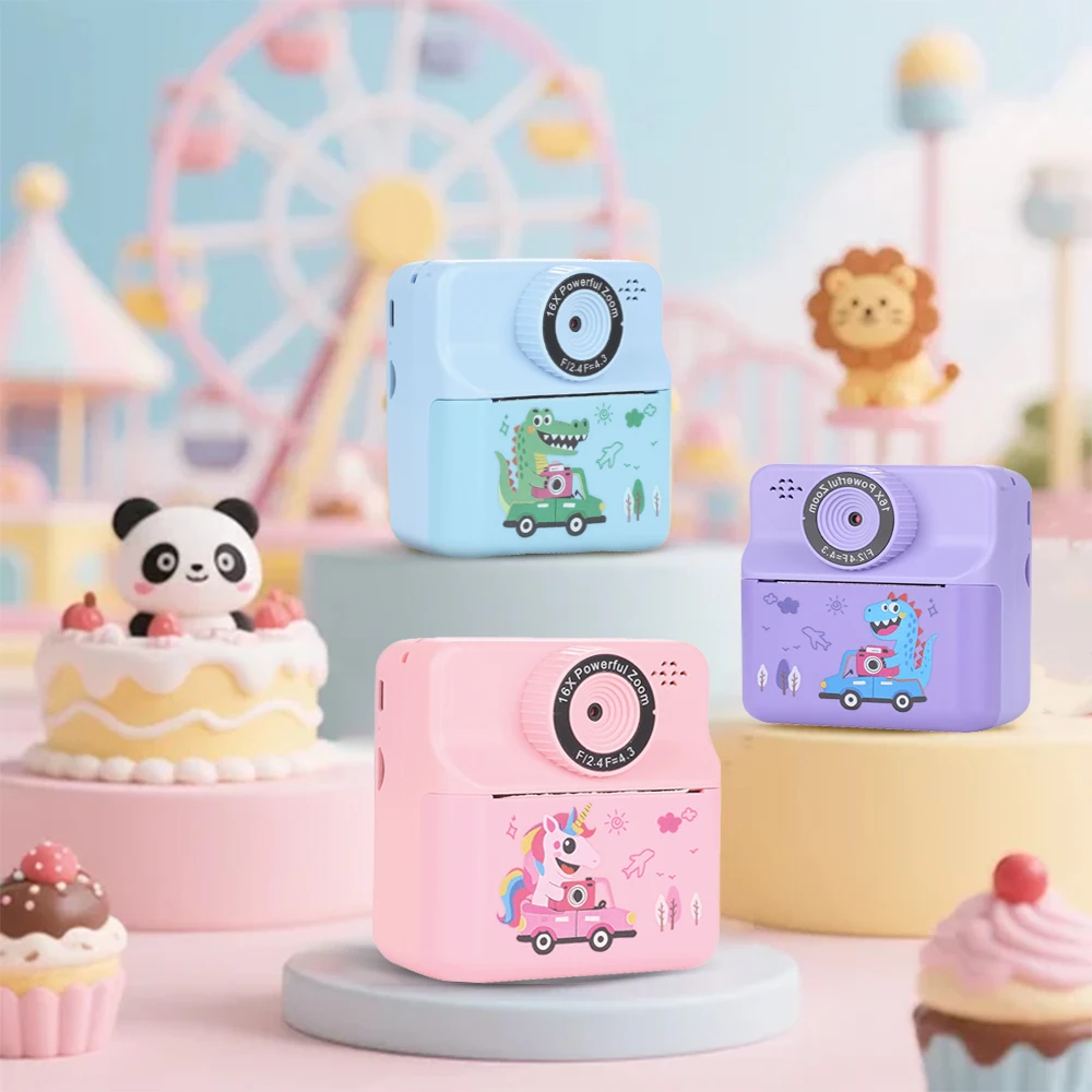 2025 Neue Instant-Druck-Kamera, Dinosaurier-Optik, mit mehreren Funktionen, Fotografieren, Spielen, einschließlich 32 GB Speicherkarte