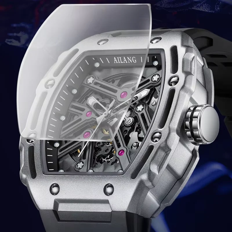 Shopping Festival 8098 Tonneau Skeleton Mechanical Watches Metal Automatic Watch Fashion Clock Relogio Masculino Skeleton Tour