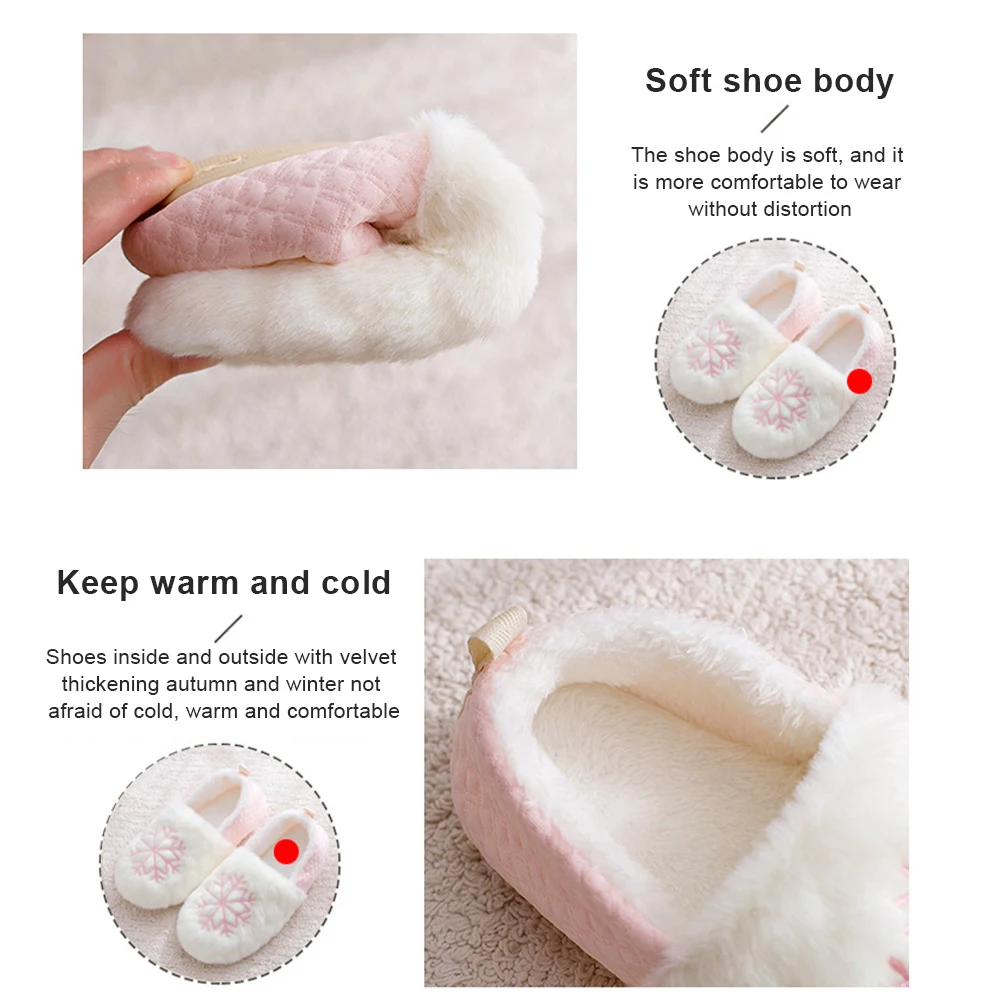 Women Snowflake Plush Slippers Bedroom House Shoes Comfortable Closed Back Slippers Fluffy Thermal Slippers for Indoor Outdoor