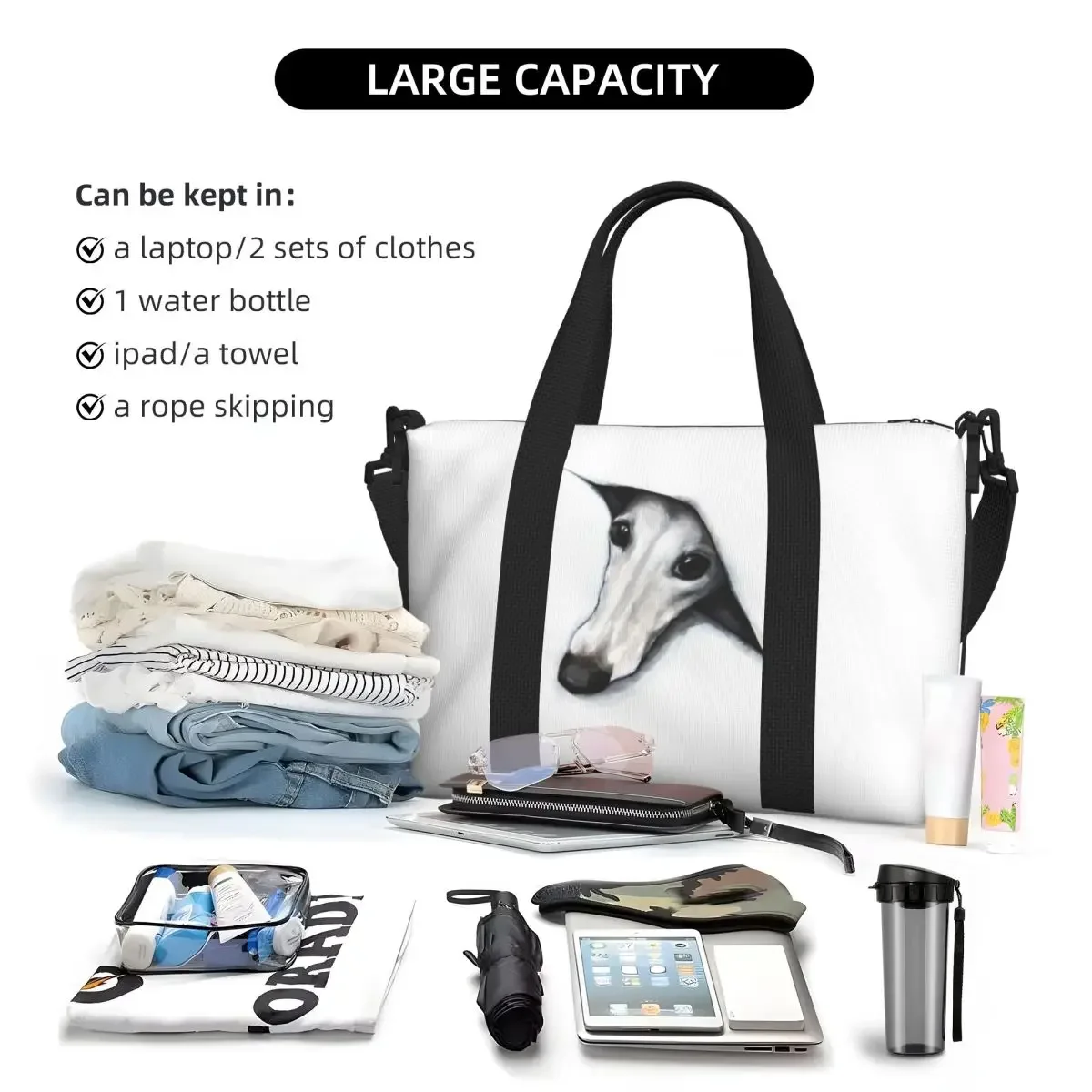 Custom Whippet Peeping Whippet Tote Bag for Women Big Capacity Greyhound Lurcher Dog Gym Beach Travel Bags