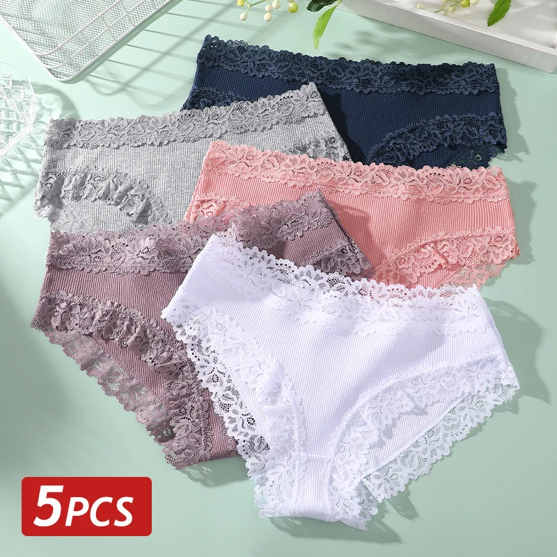5 uds bragas de algodón para mujer, bragas sexis de cintura baja, ropa interior elástica transpirable para mujer, lencería Sexy acanalada de Color sólido
