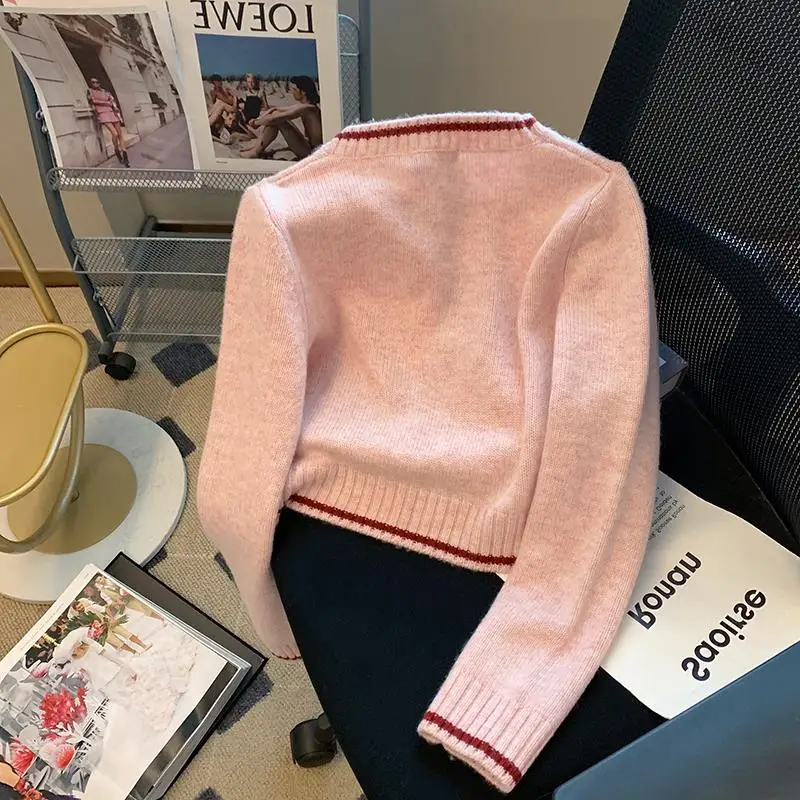 Pink Strawberry Knitted Sweater Women's Sweet Stylish Autumn Winter New Style Age Reduction Overhead Knitwear Handbag Store