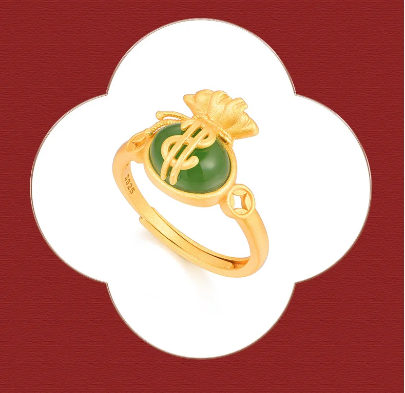 SEROST Silver 925Golden Plated Nephrite Ring Fashion New Type Gift