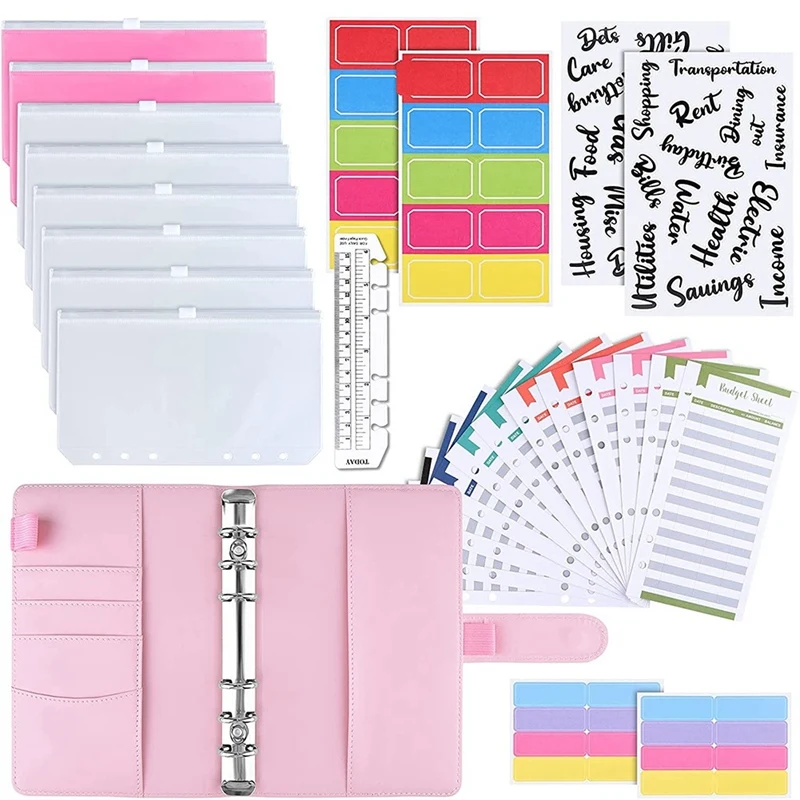 

A6 Cash Envelopes For Budgeting Wallet, PU Money Envelopes For Cash, 12 Pcs Expense Budget Sheets With Stickers