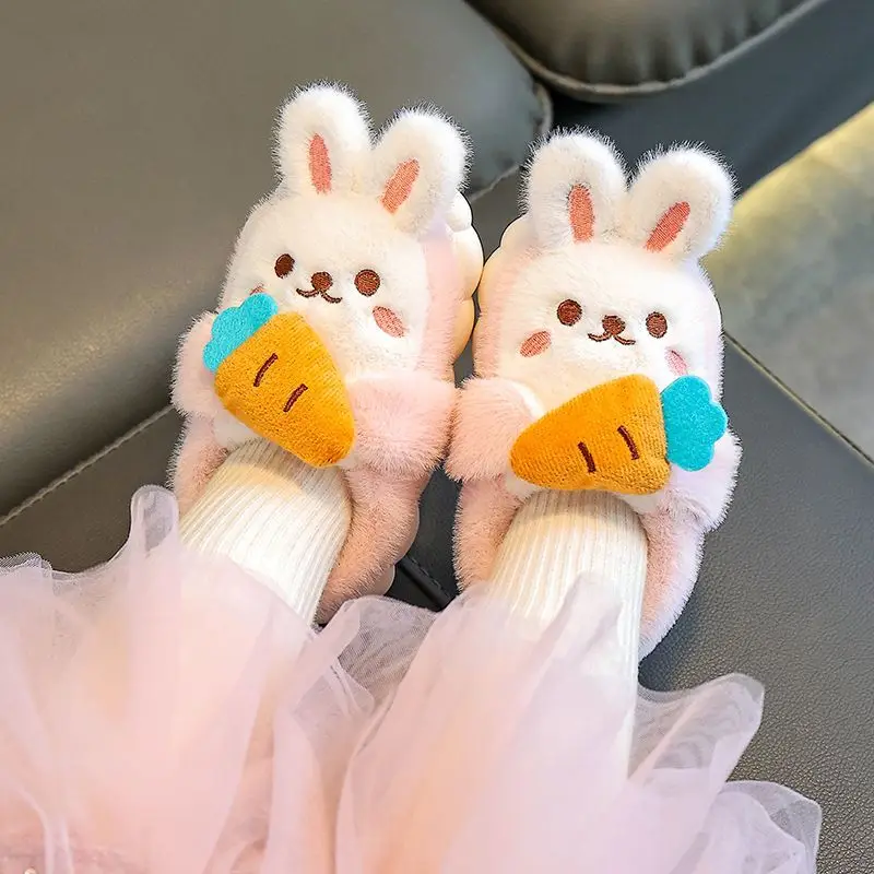 Winter Kids Thickened Non Slip Slippers Home Cartoon Furry Toddler Shoes Boys Girls Toddler Cotton Shoes